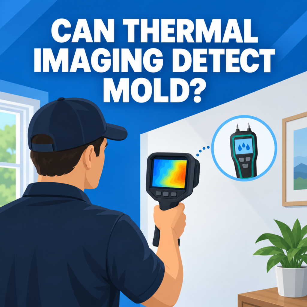 Thermal camera displaying a temperature pattern on a wall during a professional moisture investigation