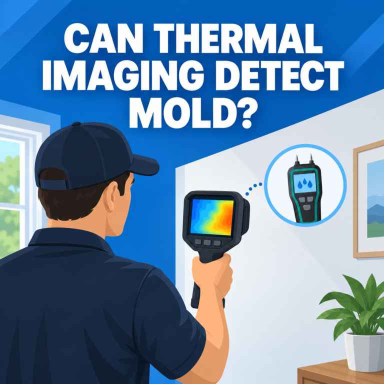 Thermal camera displaying a temperature pattern on a wall during a professional moisture investigation
